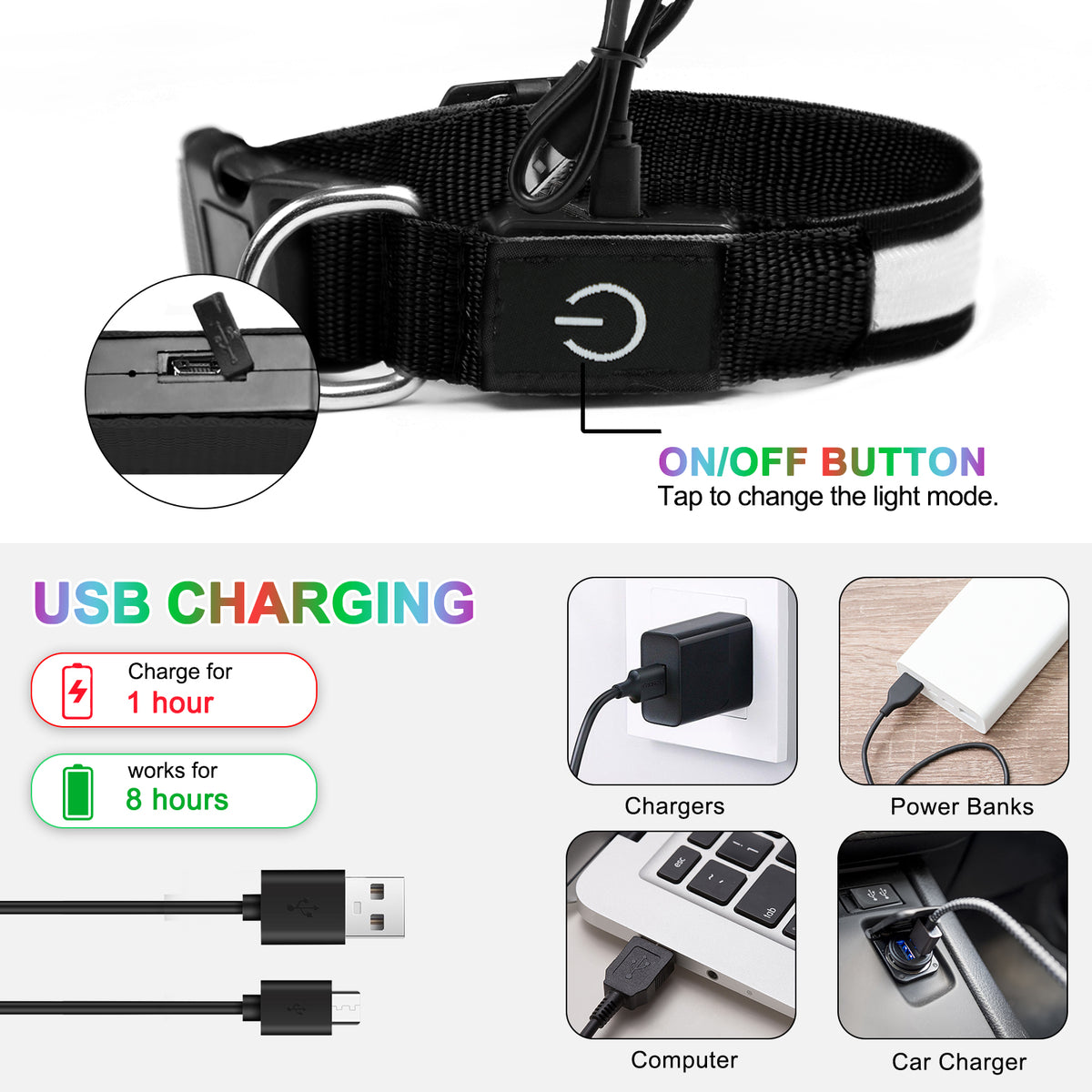Rechargeable LED Dog Collar – Red, Medium – product view 2
