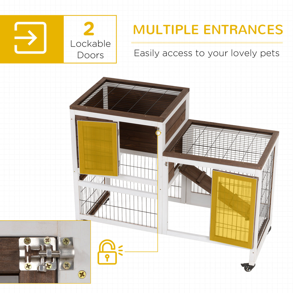 PawHut Two-Tier Rabbit Hutch on Wheels – 110cm – product view 5