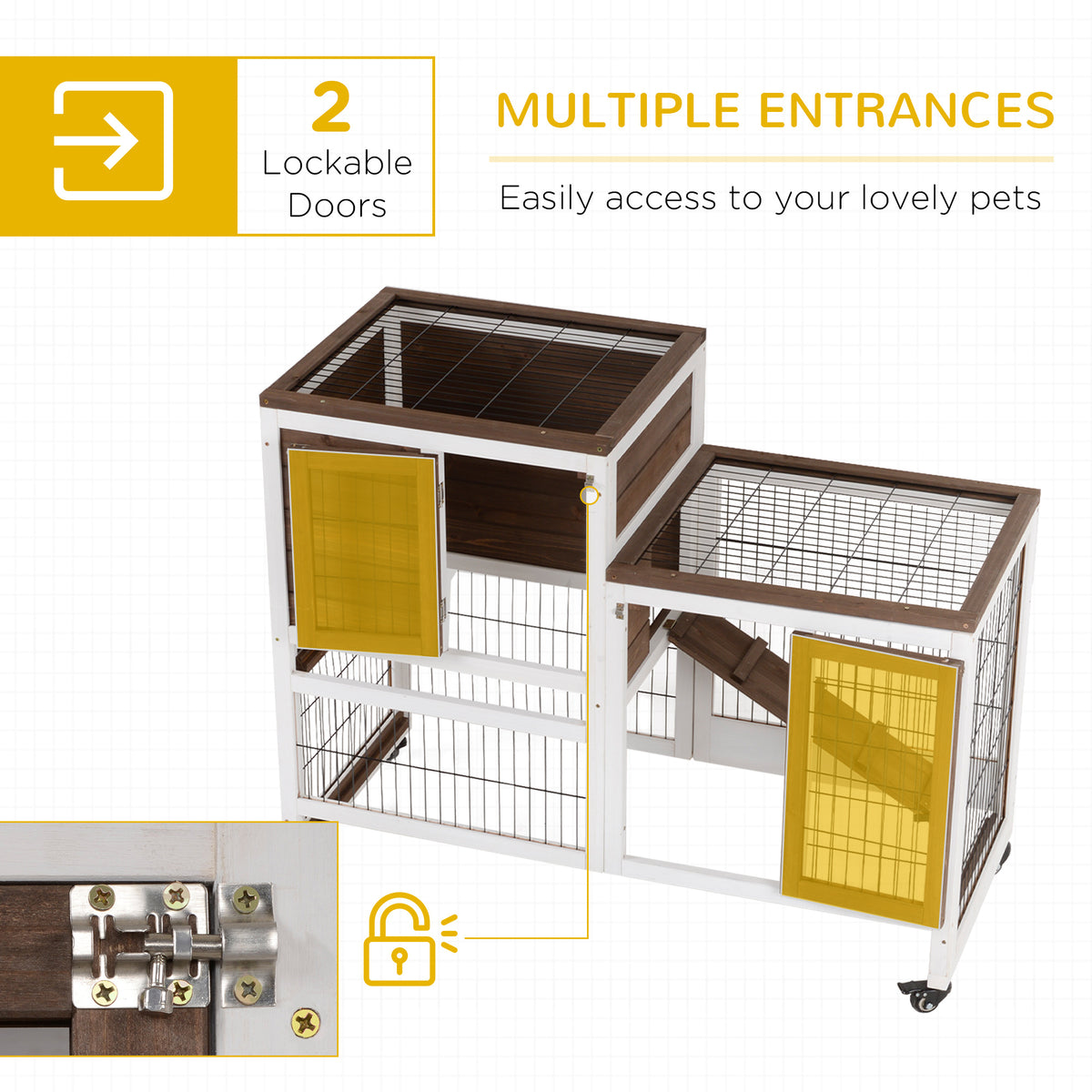 PawHut Two-Tier Rabbit Hutch on Wheels – 110cm – product view 5