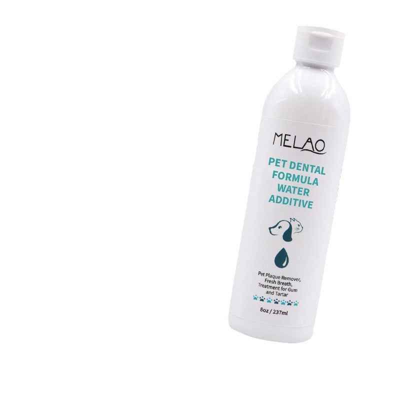 MELAO pet dental water additive bottle on a white background