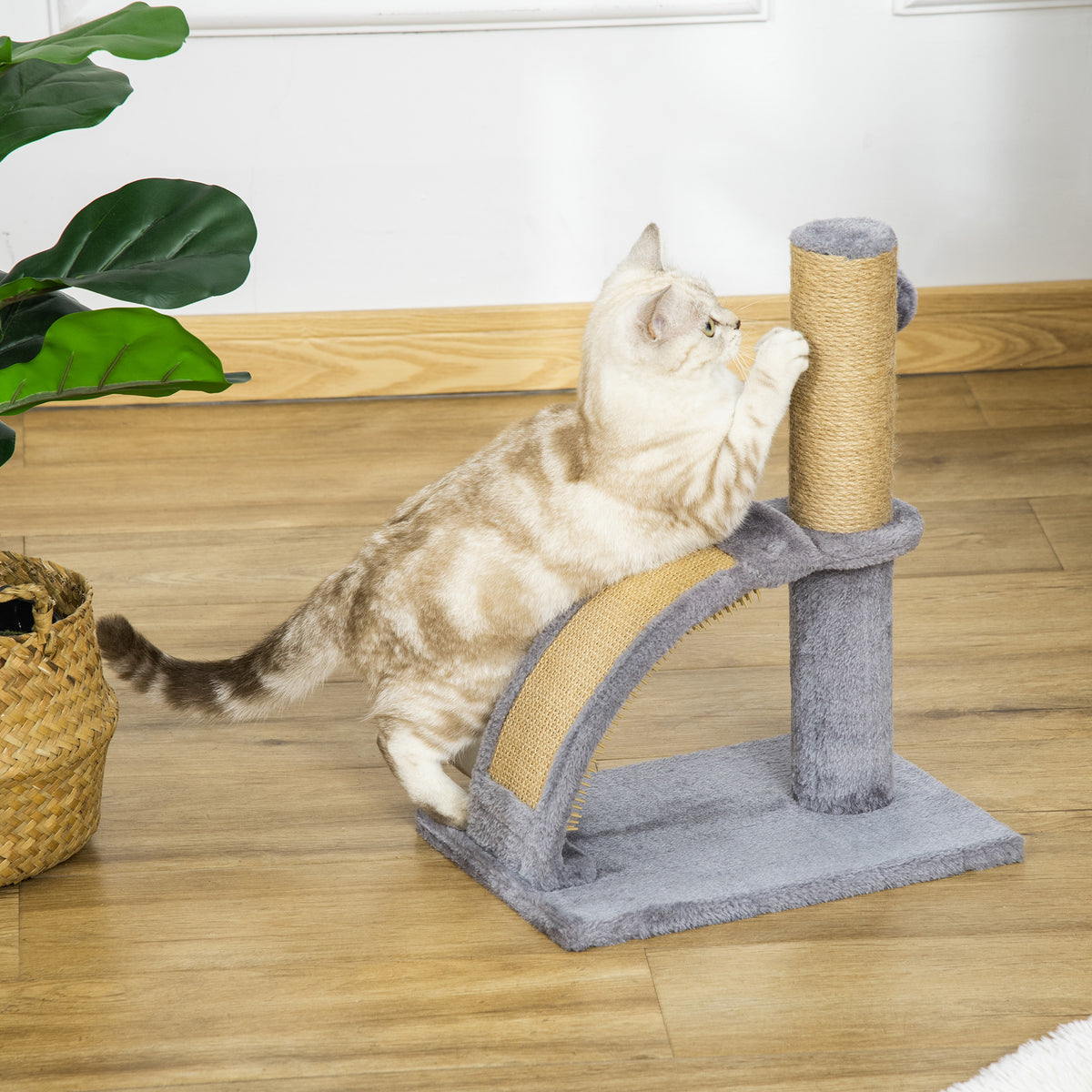 PawHut Compact Cat Scratch Tree – Grey, 43cm – product view 2
