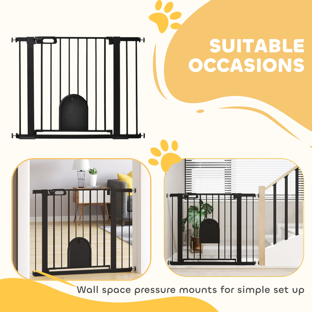 Pressure-fit dog gate with cat flap – image 1