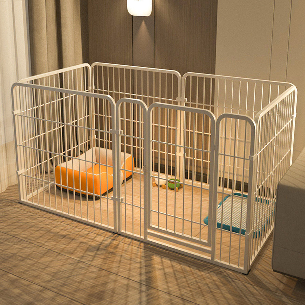 Six-Panel Dog Playpen with Gate – White – product view 5