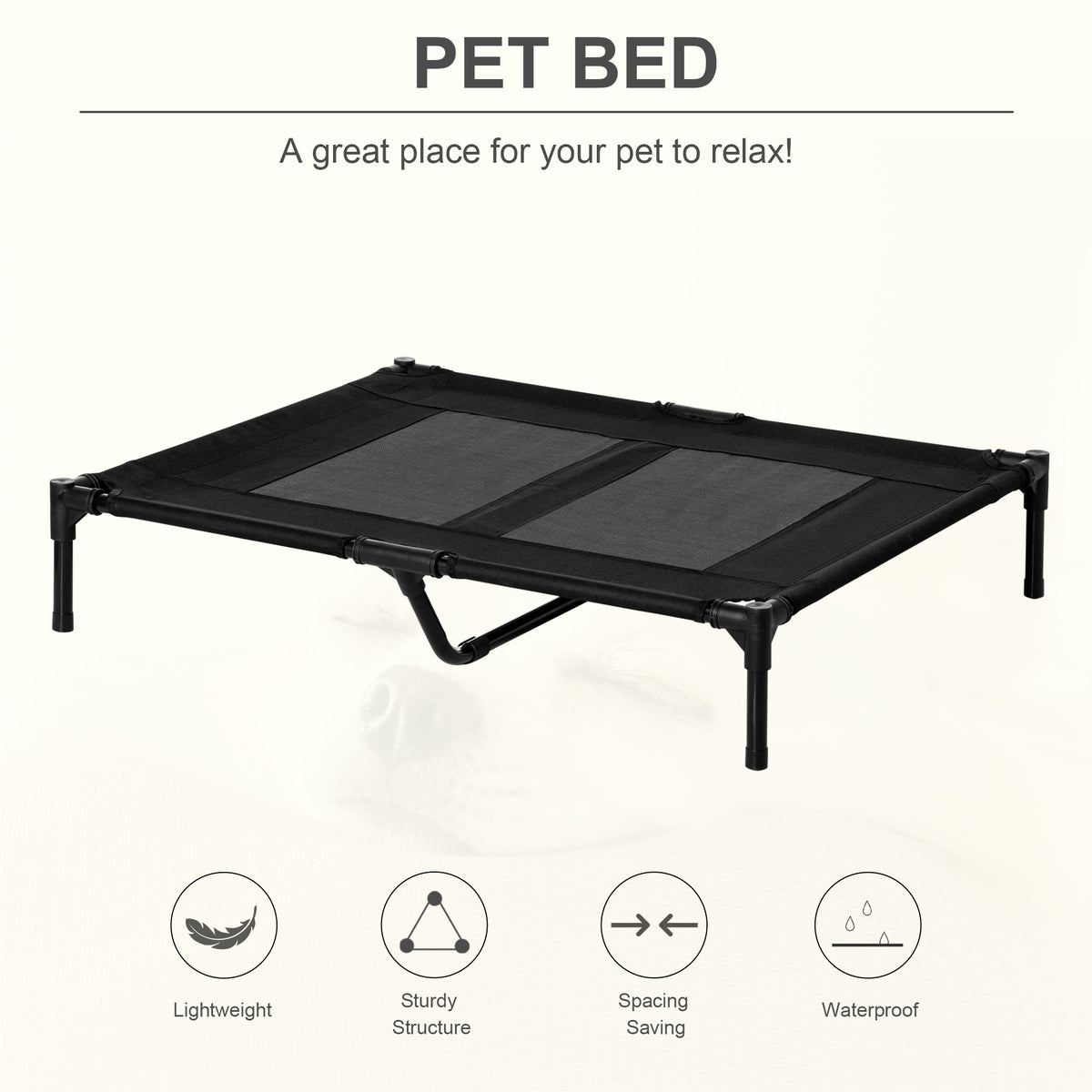 PawHut Raised Mesh Dog Bed – Black, 92cm – product view 4