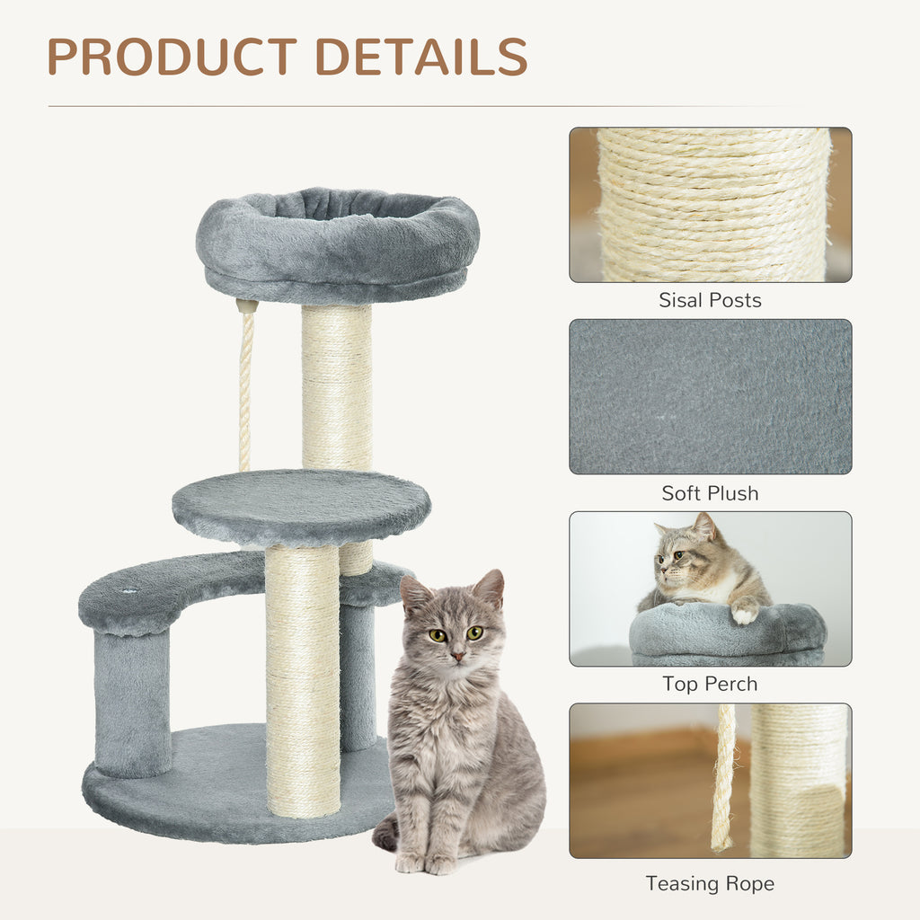PawHut Kitten Cat Tree with Rope – Grey, 65cm – product view 5