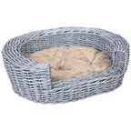 PawHut Wicker Pet Basket with Cushion – Grey – product view 1
