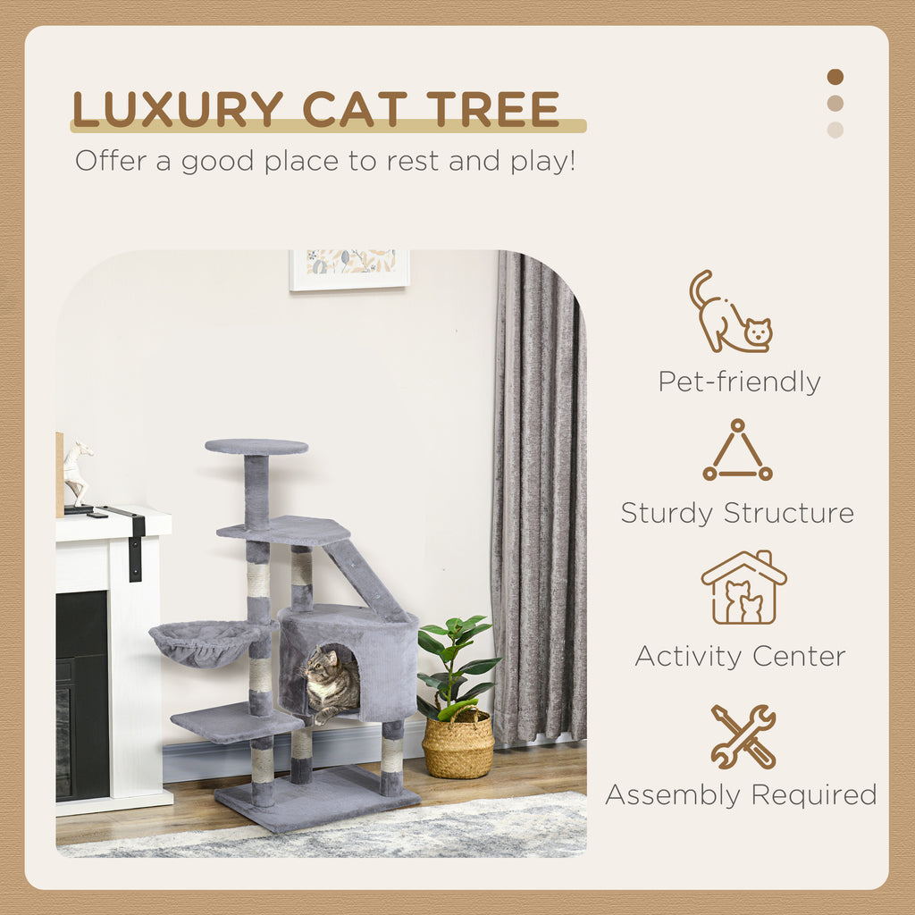 PawHut Cat Tree with Condo & Basket – Grey, 125cm – product view 4