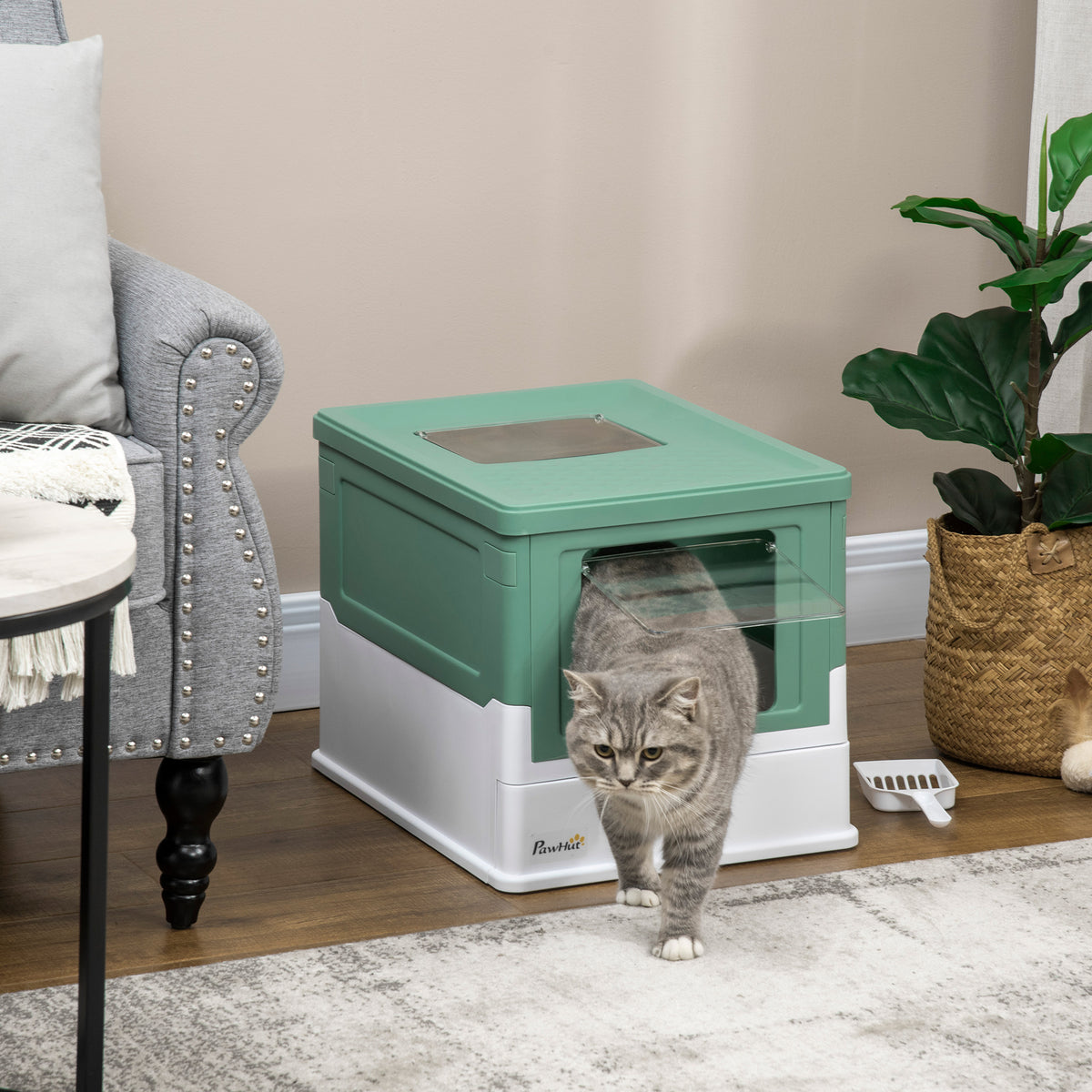 Hooded cat litter box, green – image 4
