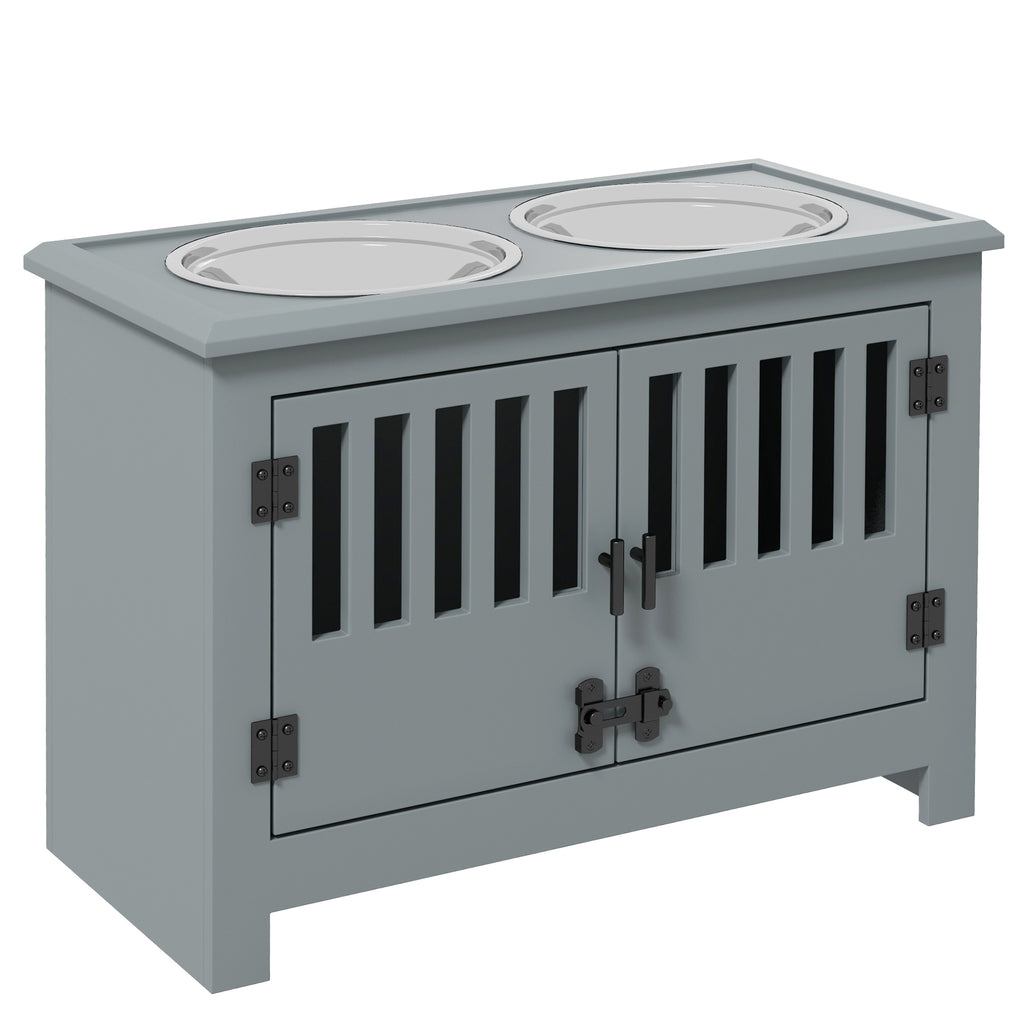 PawHut Twin Dog Bowl Storage Feeder – Grey – product view 1