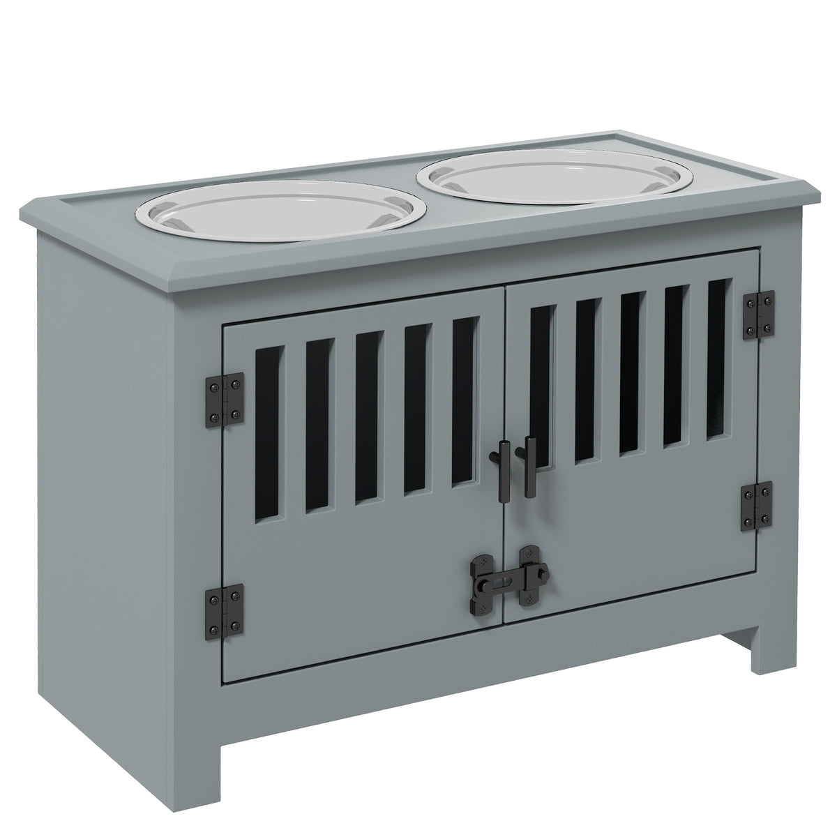 PawHut Twin Dog Bowl Storage Feeder – Grey – product view 1
