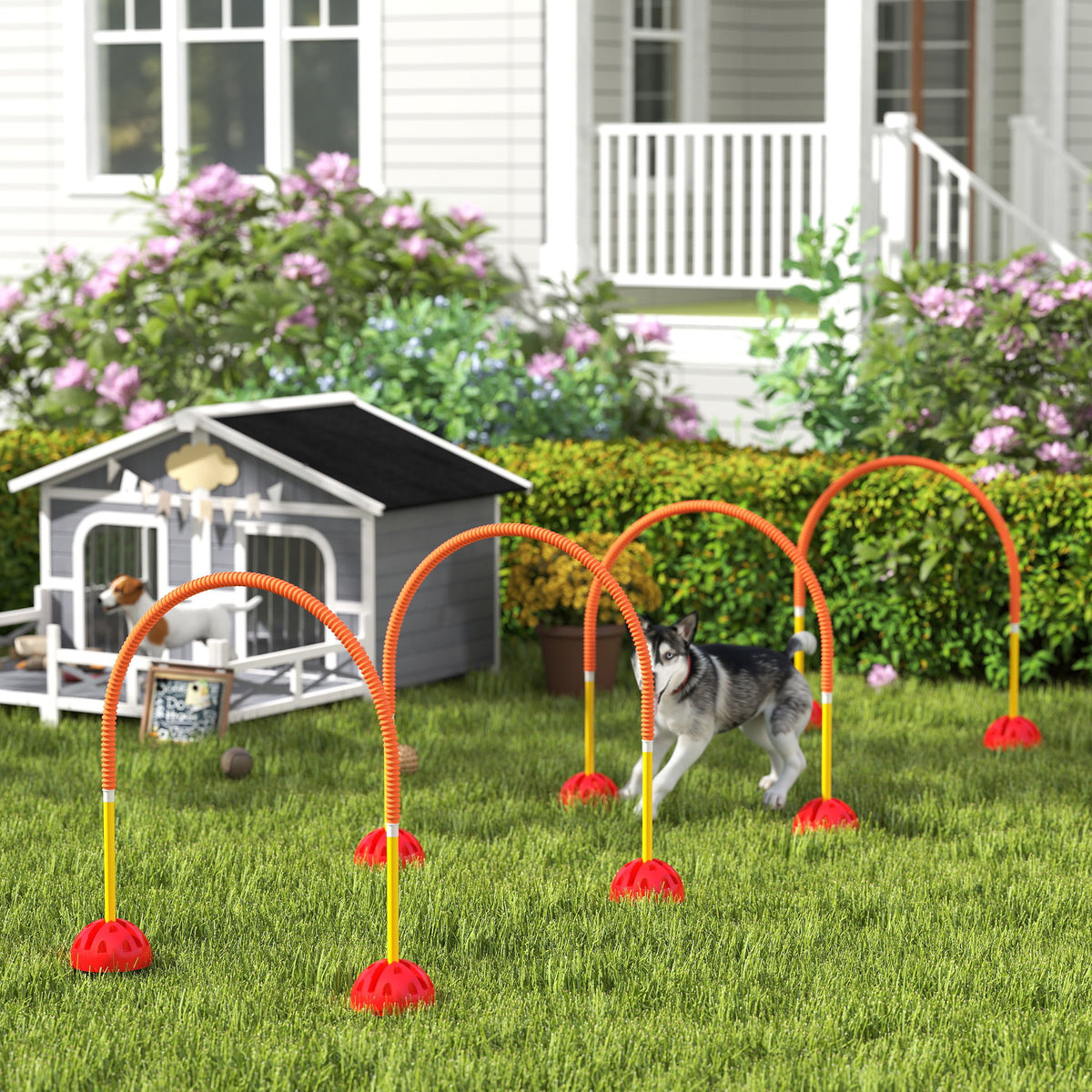 PawHut Four Adjustable Dog Agility Doors – product view 2