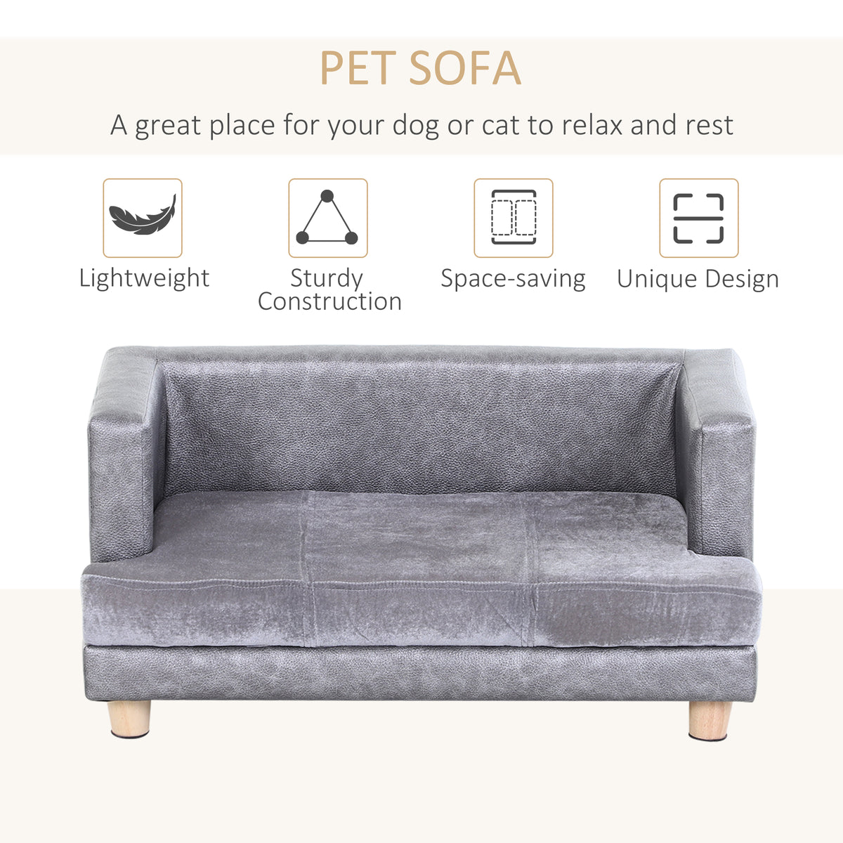 PawHut PU Pet Sofa with Padded Seat – Grey – product view 4