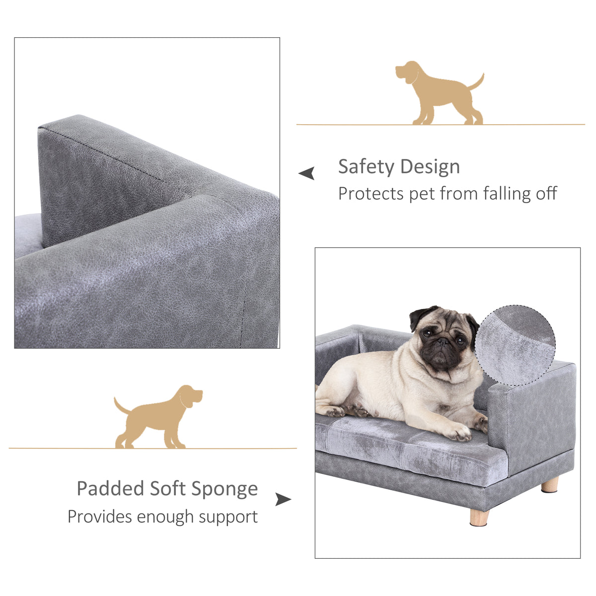 PawHut PU Pet Sofa with Padded Seat – Grey – product view 5
