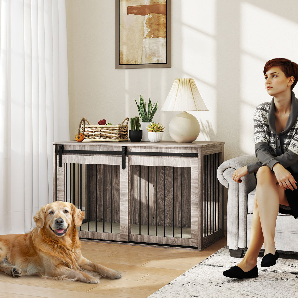 Brown dog crate furniture – image 4