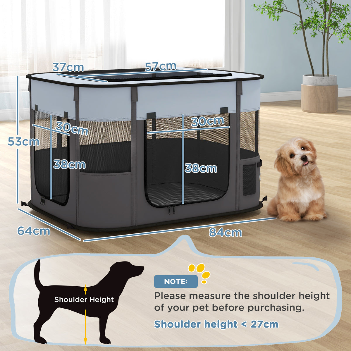 PawHut Folding Mesh Pet Playpen – Grey – product view 3