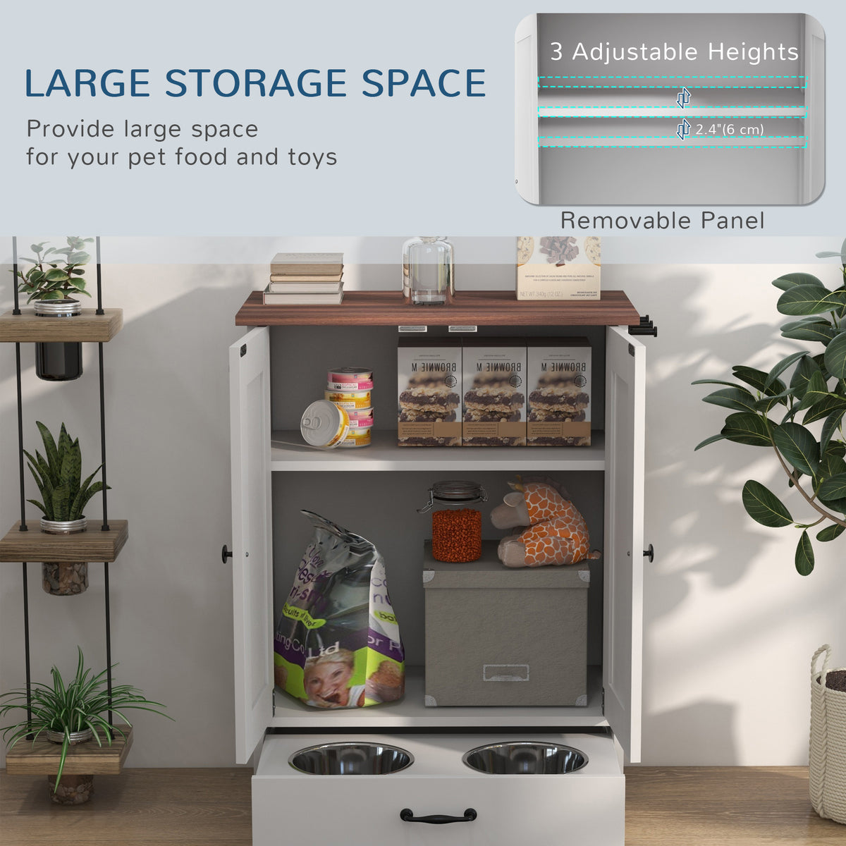 PawHut Feeding Storage Station with Hooks – White – product view 5