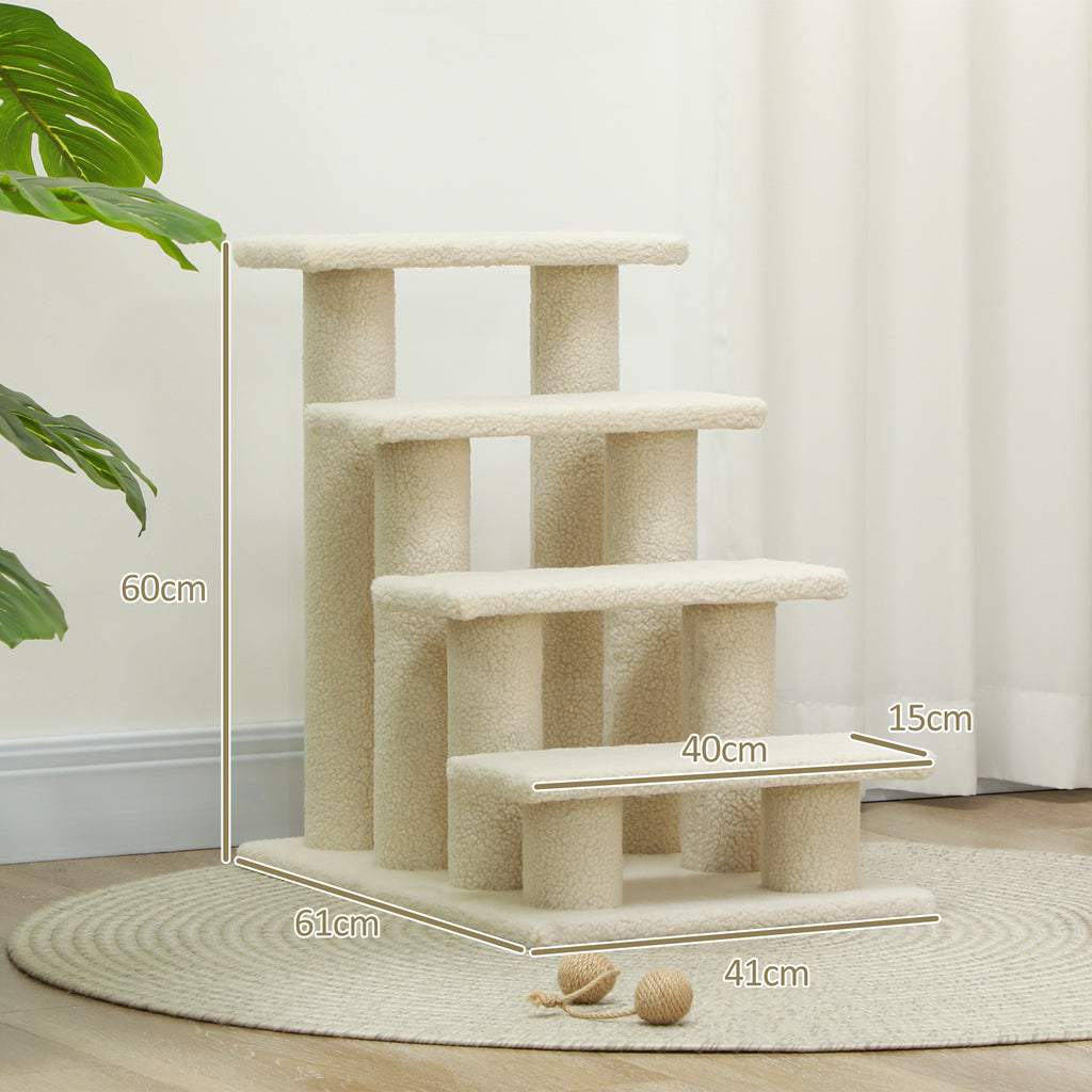 PawHut Four-Step Plush Pet Ladder – Cream, 60cm – product view 3
