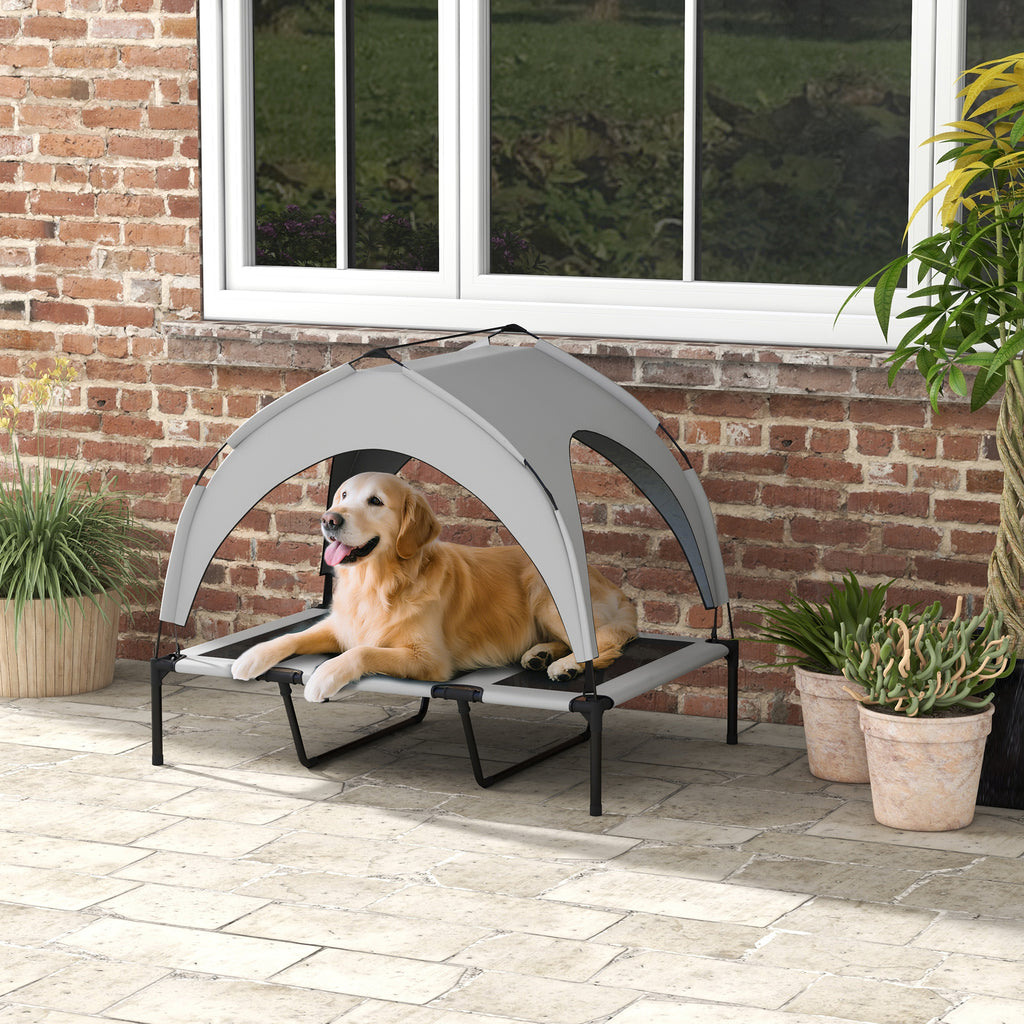 PawHut Raised Dog Bed with Canopy – Grey, 106cm – product view 2