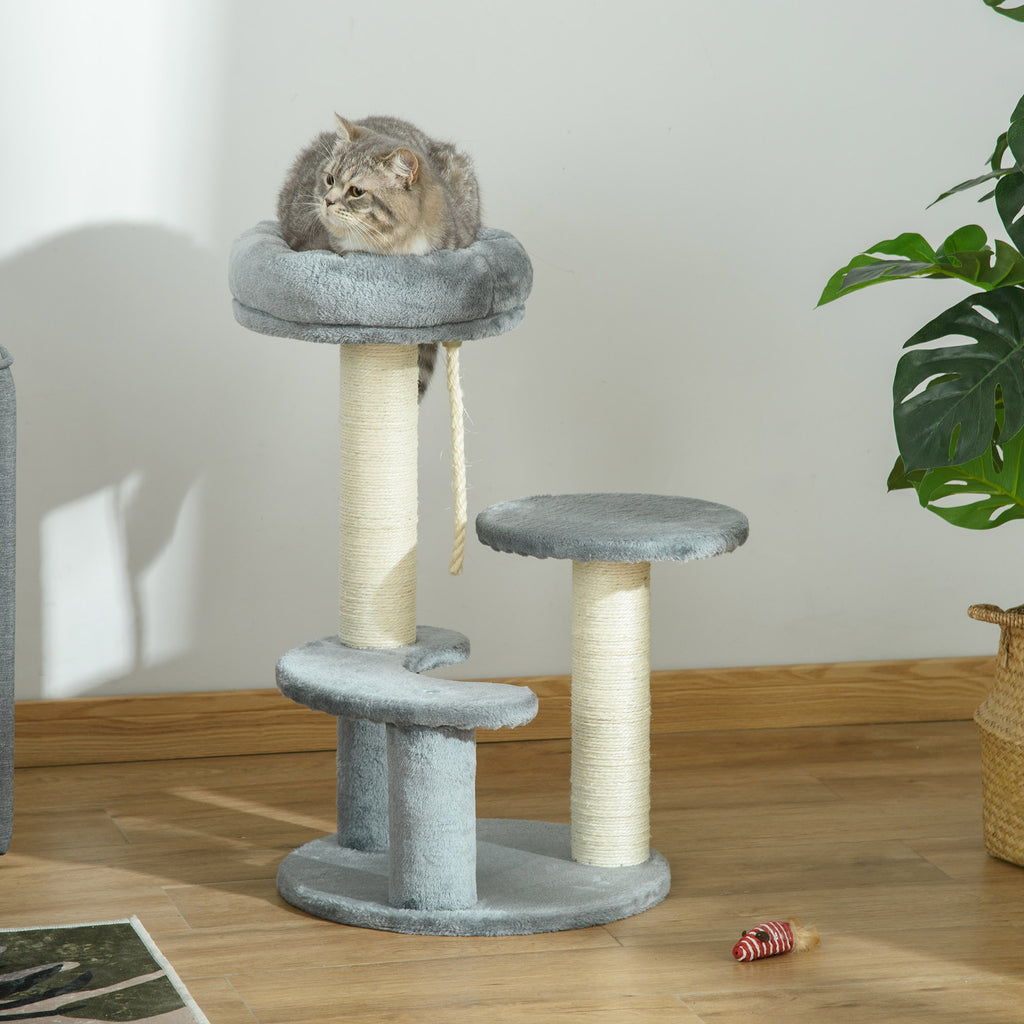 PawHut Kitten Cat Tree with Rope – Grey, 65cm – product view 2