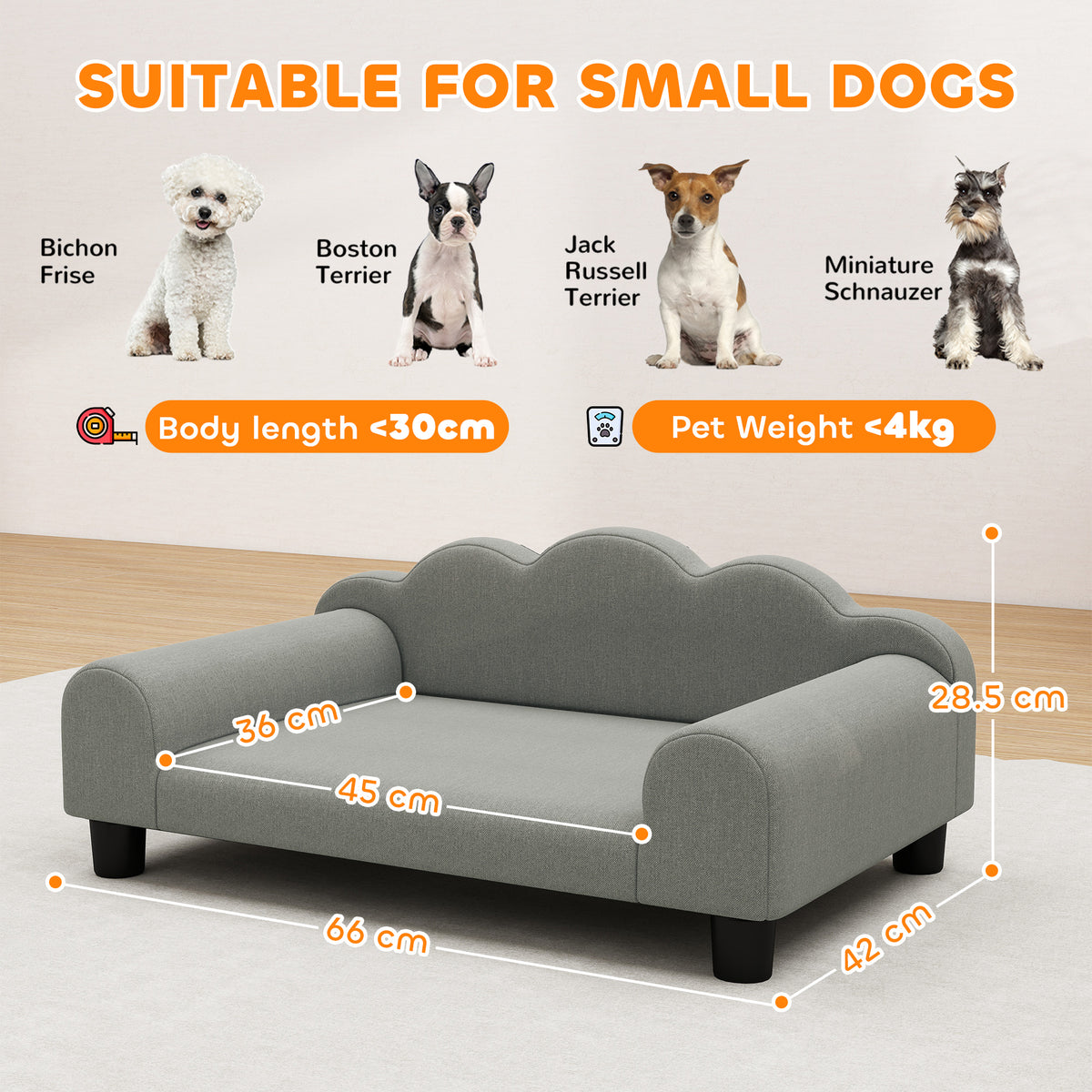 PawHut Small Dog Sofa with Armrests – Grey – product view 3