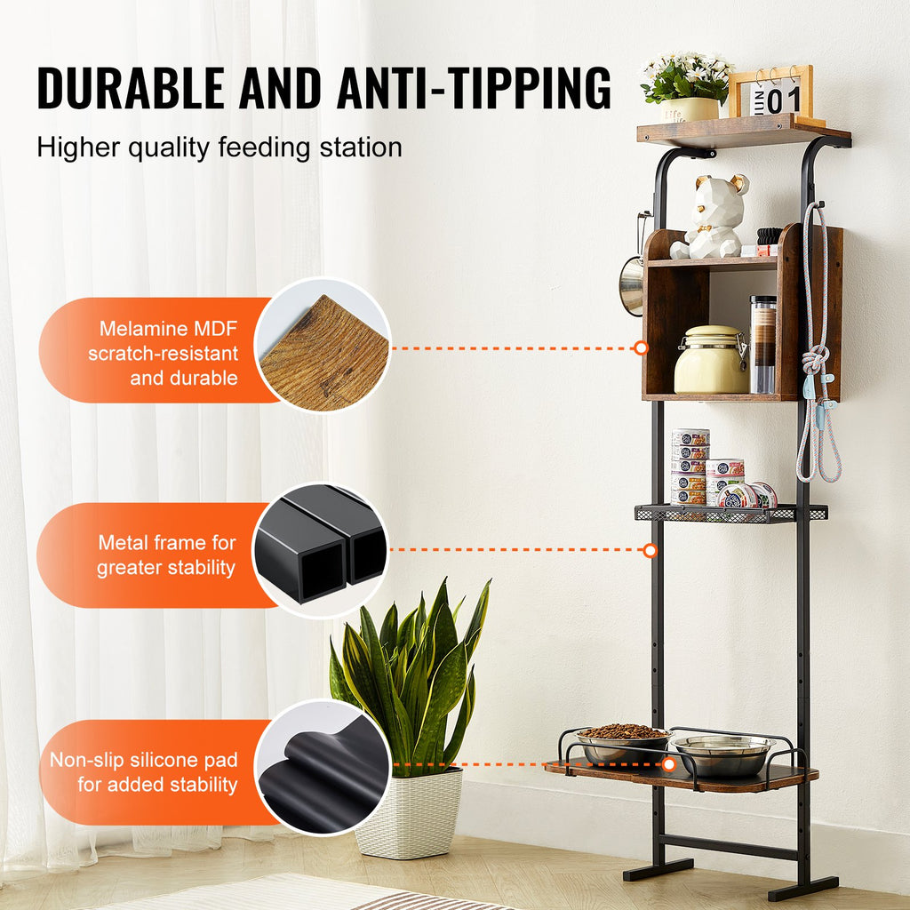 Adjustable Pet Feeding Stand with Storage Shelves – product view 4