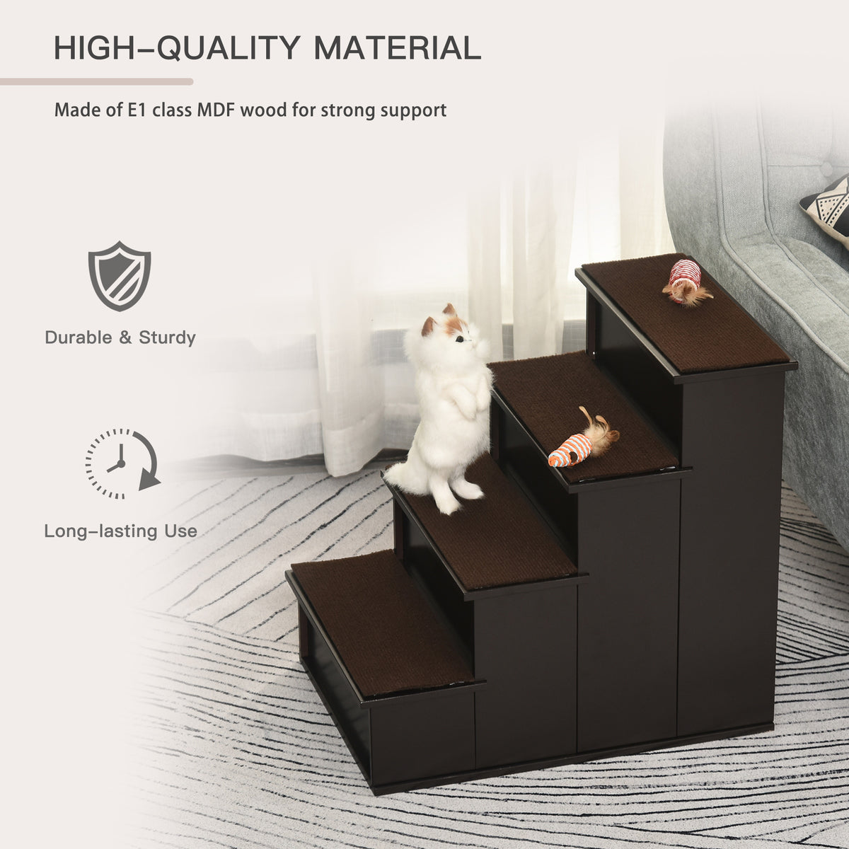 Dark brown four-step pet stairs – image 3