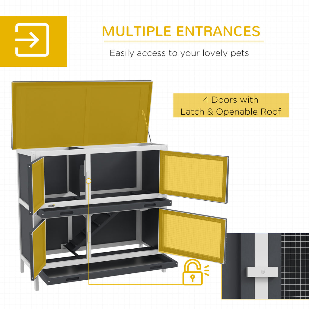 PawHut Two-Tier Rabbit Hutch – Grey, 97cm – product view 4