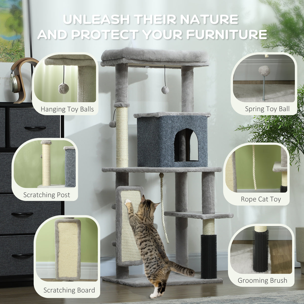 Light grey 132cm cat tree – image 4