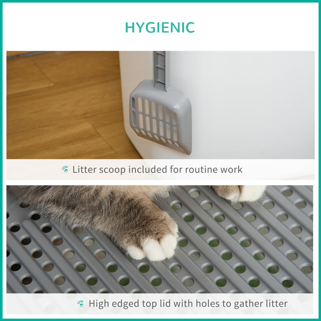 PawHut Top-Exit Cat Litter Box & Scoop – White – product view 4