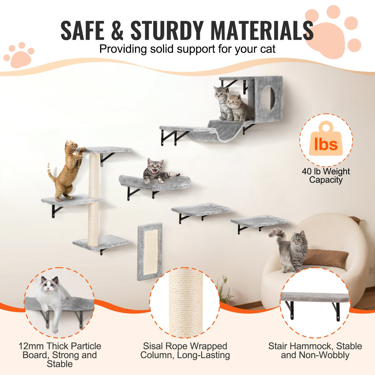 Wall-mounted cat shelves 6-piece set – image 2