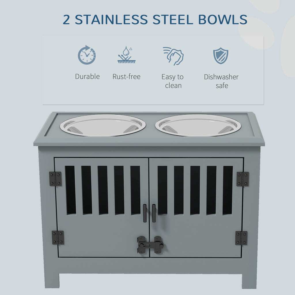 PawHut Twin Dog Bowl Storage Feeder – Grey – product view 4