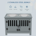 PawHut Twin Dog Bowl Storage Feeder – Grey – product view 4