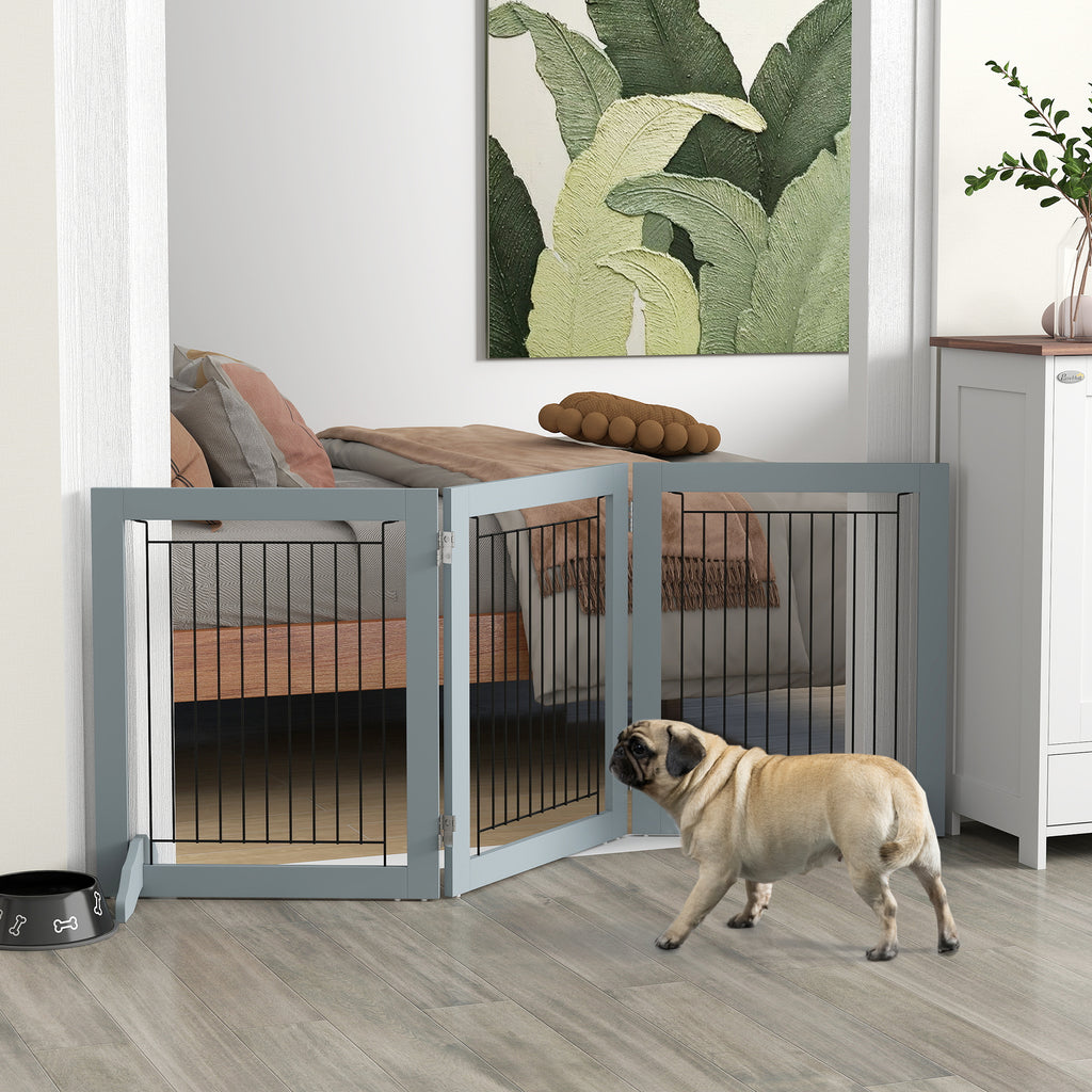 PawHut Three-Panel Folding Dog Gate – Grey – product view 2