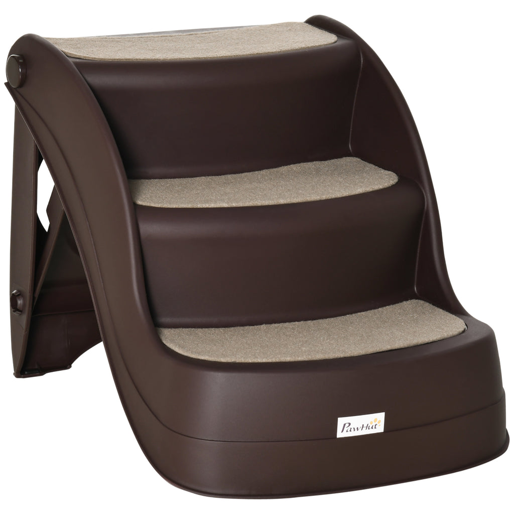 PawHut Folding Three-Step Pet Stairs – Brown – product view 1