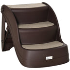 PawHut Folding Three-Step Pet Stairs – Brown – product view 1