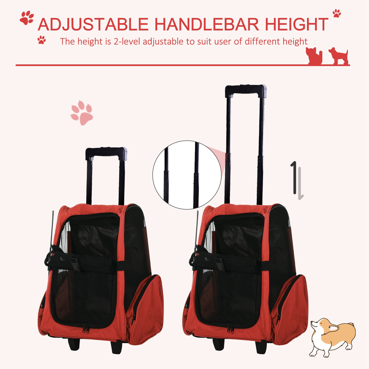 PawHut Pet Trolley Backpack Carrier – Red – product view 5