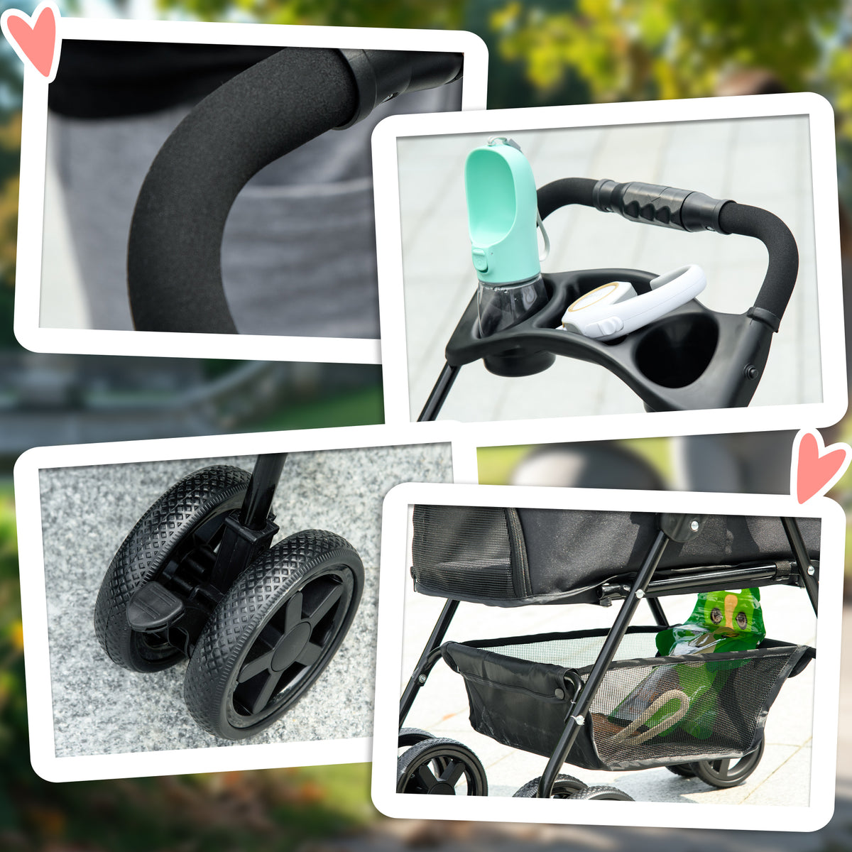 Four-wheel folding dog stroller – black – image 1