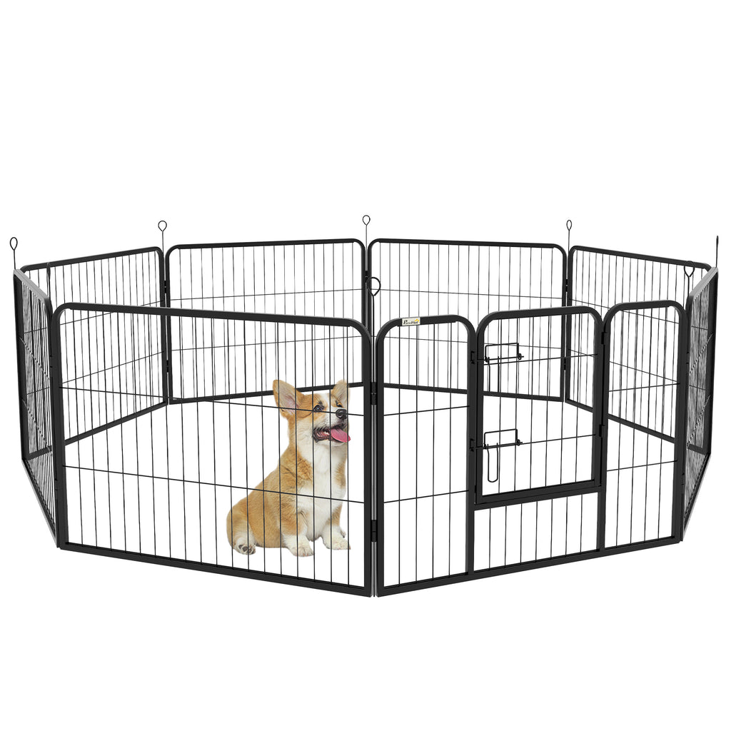 PawHut Eight-Panel Metal Dog Playpen – Grey – product view 1