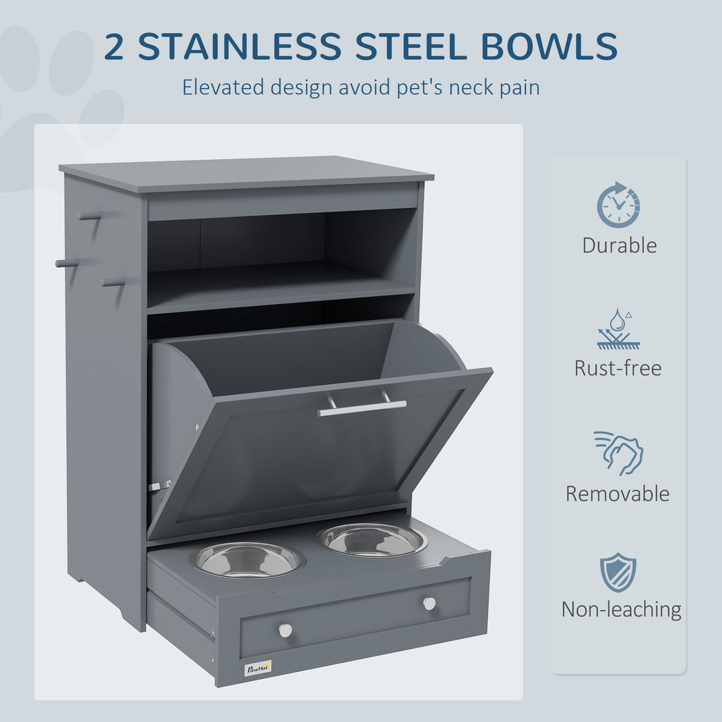 PawHut Pet Feeding Cabinet with Bowls – Grey – product view 4