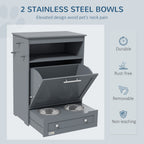 PawHut Pet Feeding Cabinet with Bowls – Grey – product view 4