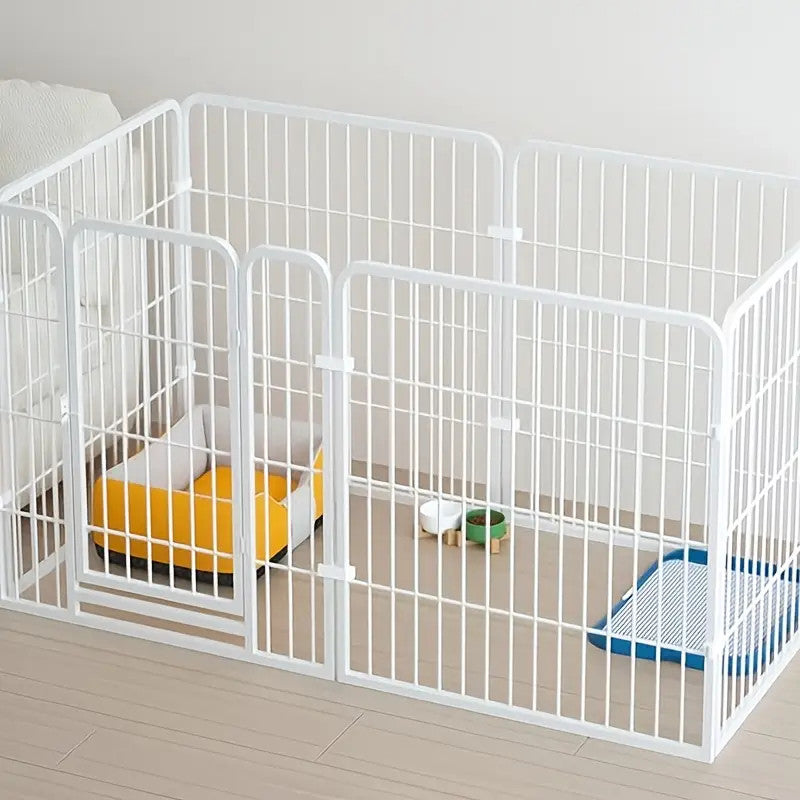 Six-Panel Dog Playpen with Gate – White – product view 2