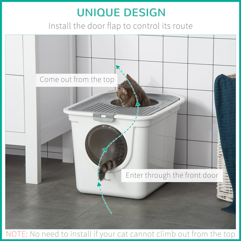 PawHut enclosed cat litter box white – image 4