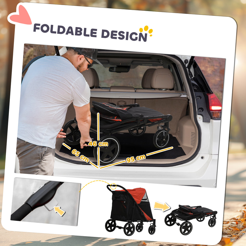 Folding dog stroller – red – image 3