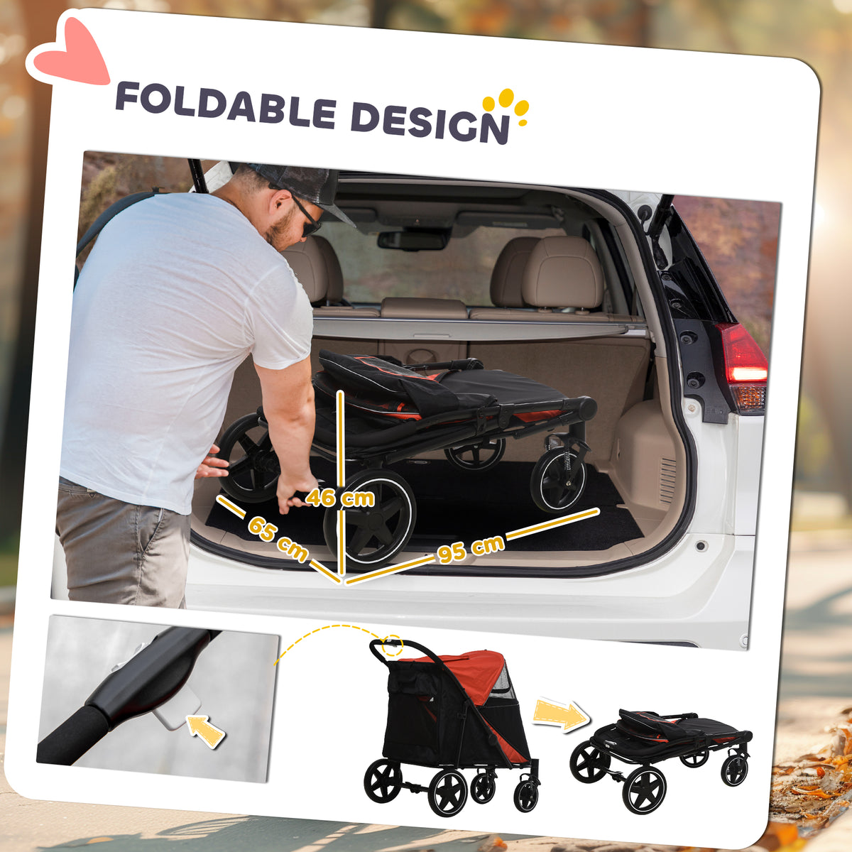 Folding dog stroller – red – image 3