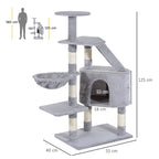 PawHut Cat Tree with Condo & Basket – Grey, 125cm – product view 3