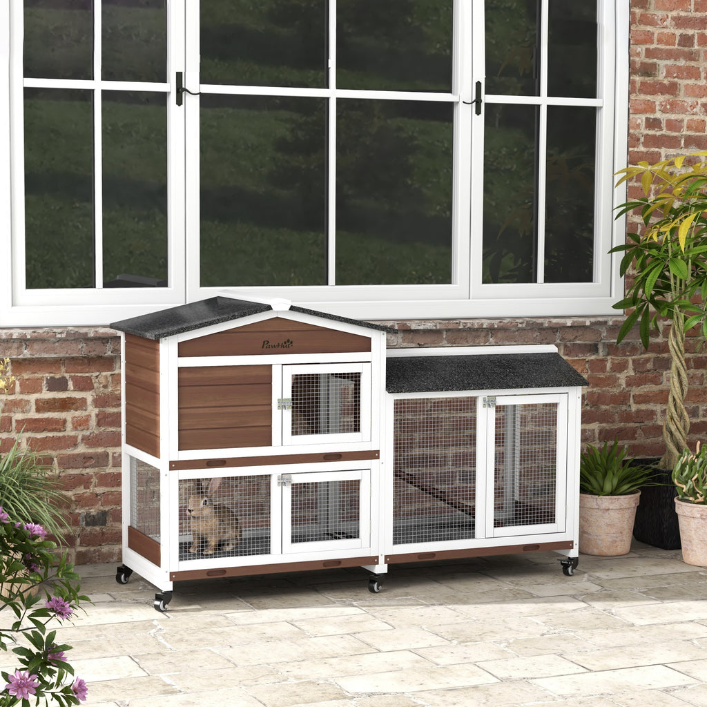 PawHut Wheeled Rabbit Hutch with Side Run – 157cm – product view 2
