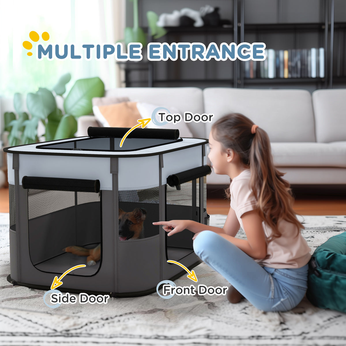 PawHut Folding Mesh Pet Playpen – Grey – product view 5