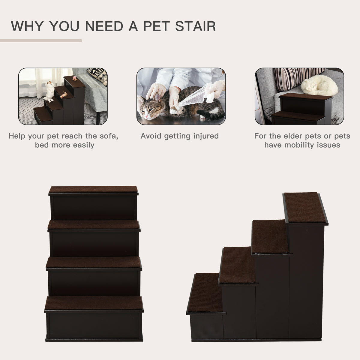 Dark brown four-step pet stairs – image 4