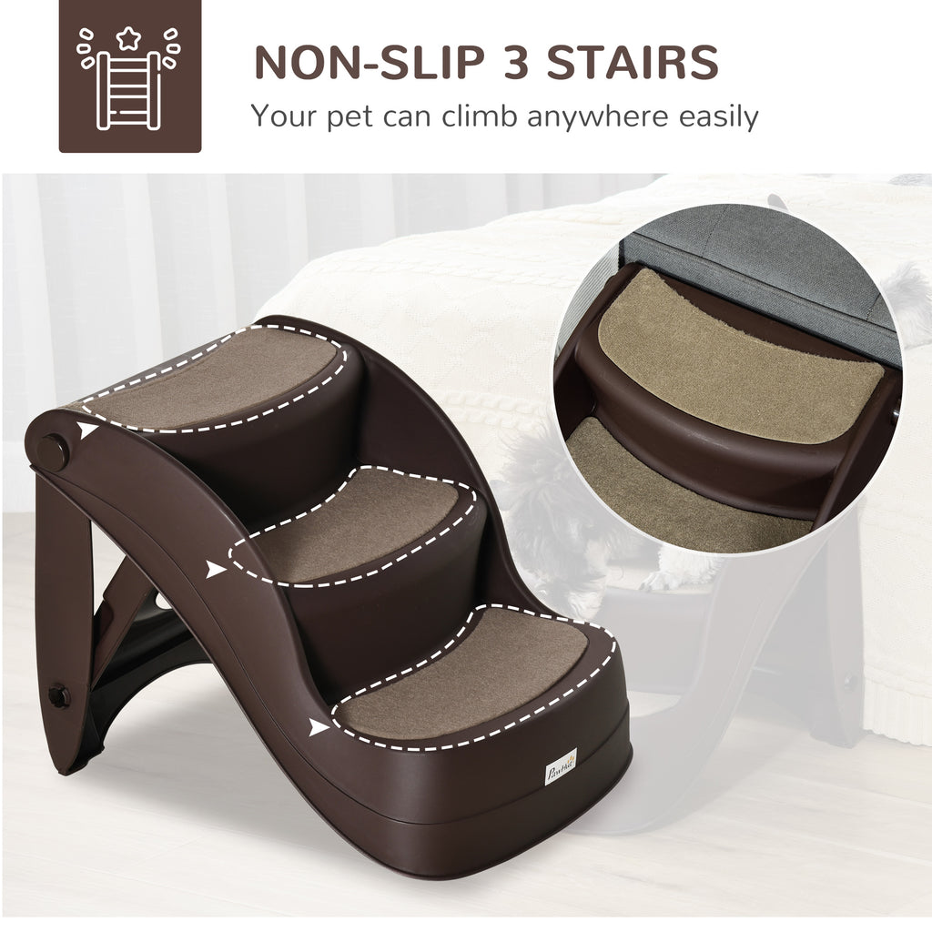 PawHut Folding Three-Step Pet Stairs – Brown – product view 4