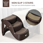 PawHut Folding Three-Step Pet Stairs – Brown – product view 4